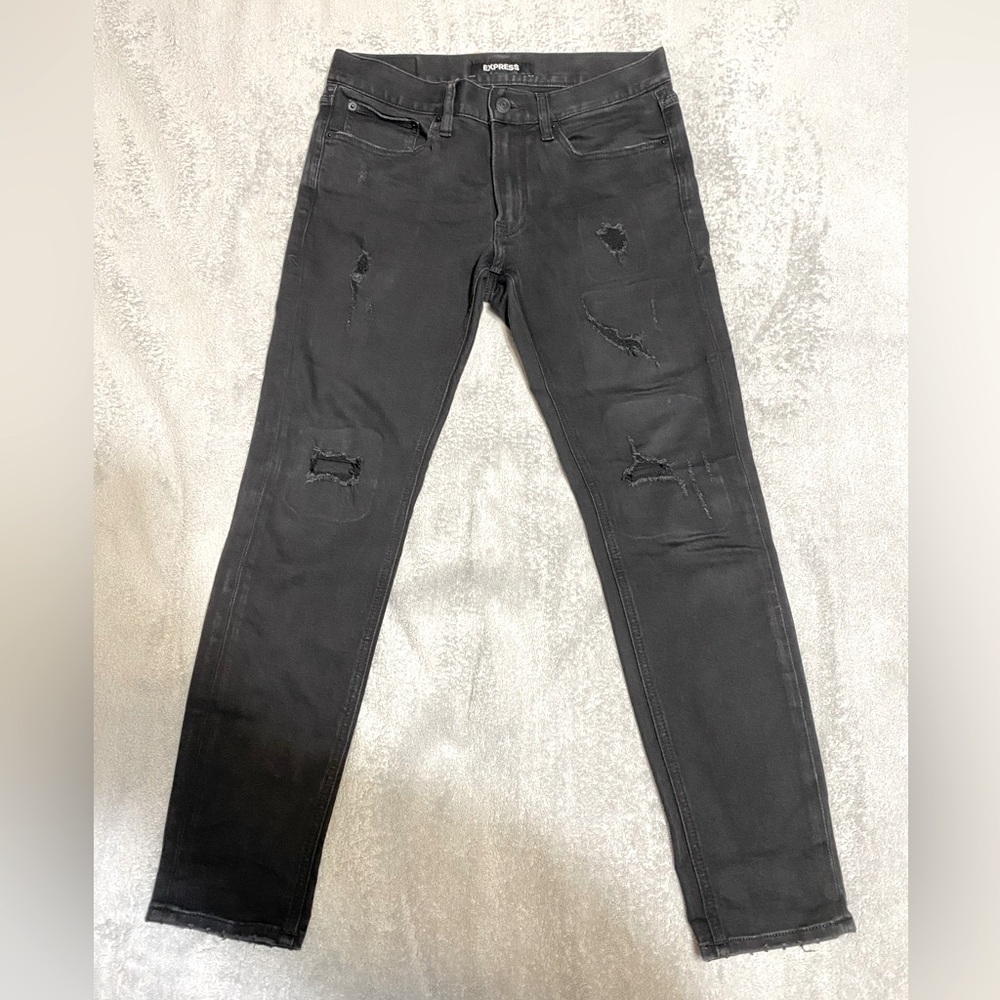 Men’s Express Black Distressed Skinny Jeans 30 X 30